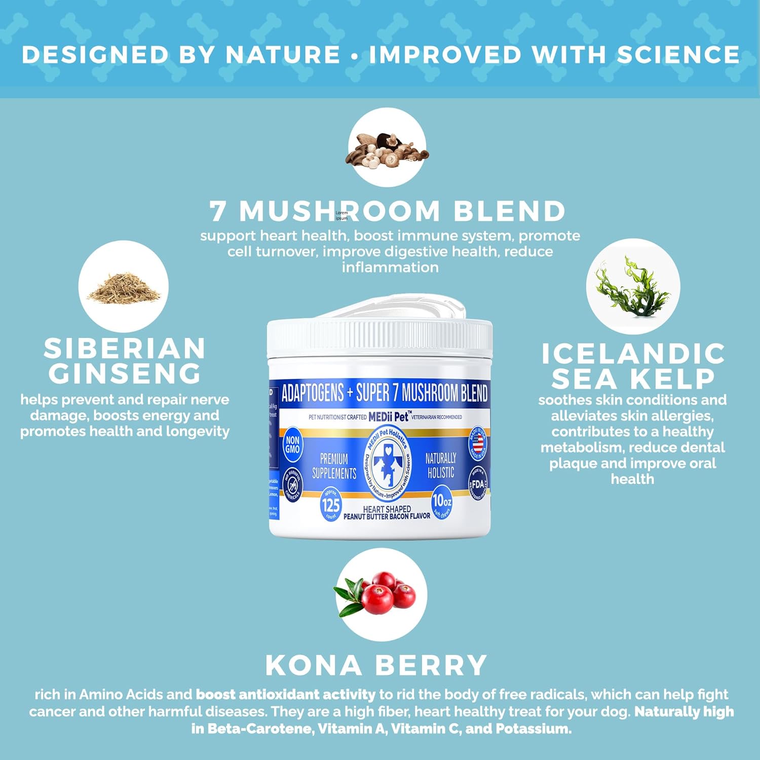 Organic MEDii Pet Dog Mushroom Supplement - Top 7 Mushrooms for Dogs, 125 Count - Boost Immunity, Promote Health, Control Toxins - Holistic Vegan Ingredients