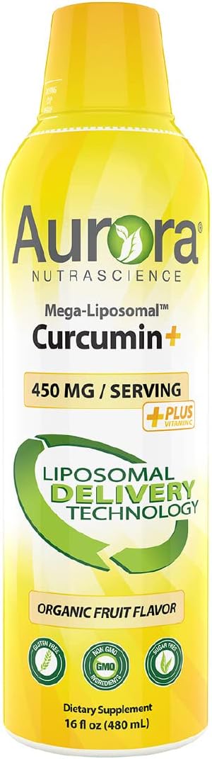 Organic Mega-Liposomal Curcumin + Vitamin C for Healthy Joints, Muscles, GI Tract & Brain - 16 fl oz Bottle, Non-GMO