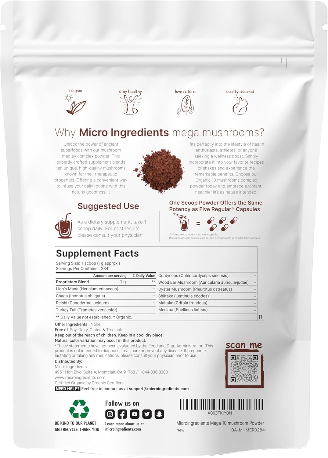 Organic Mega Mushroom Powder & MCT Oil Powder Bundle | 10oz & 1lb Pack | 10 in 1 Mushroom Complex with C8 MCT Oil