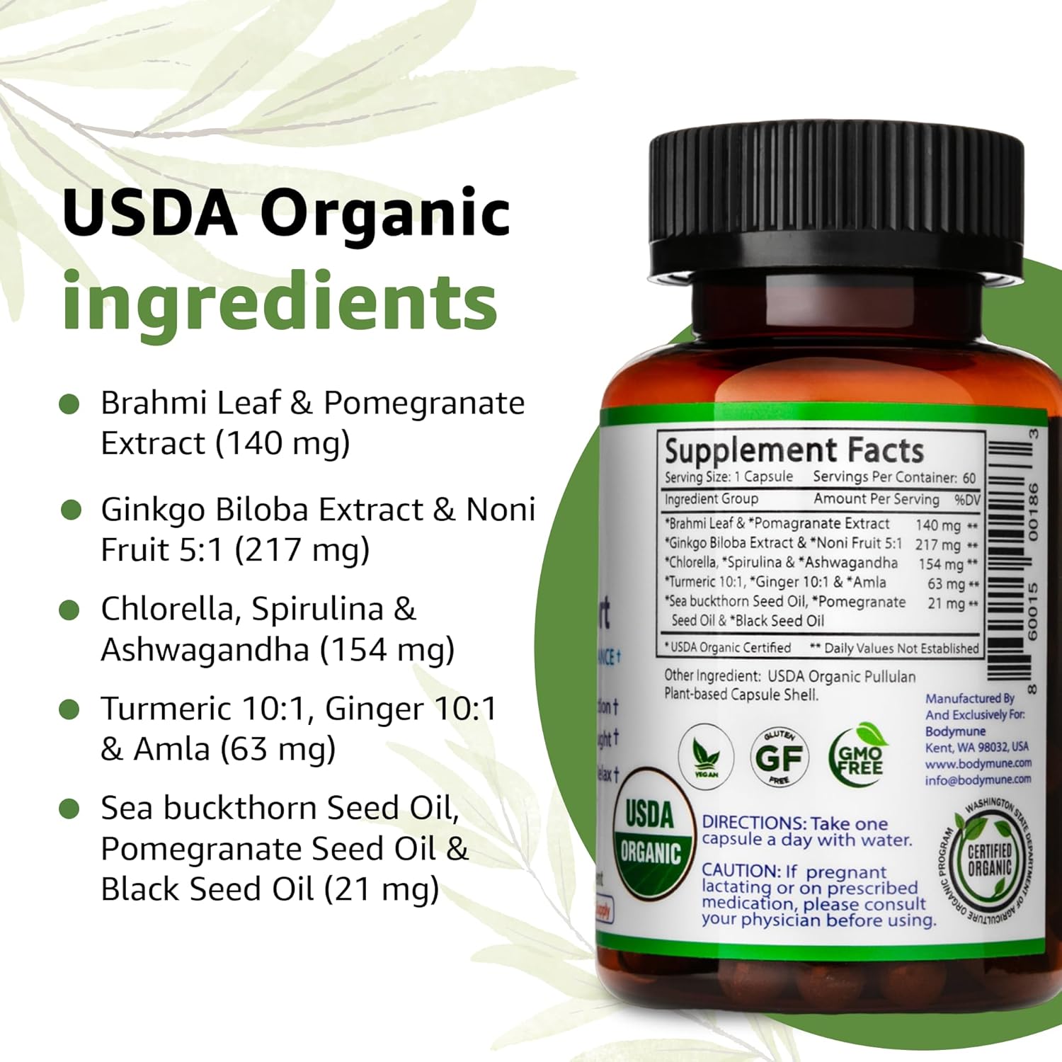 Organic Memory Support Supplement with Ginkgo Biloba and Ashwagandha for Mental Fatigue