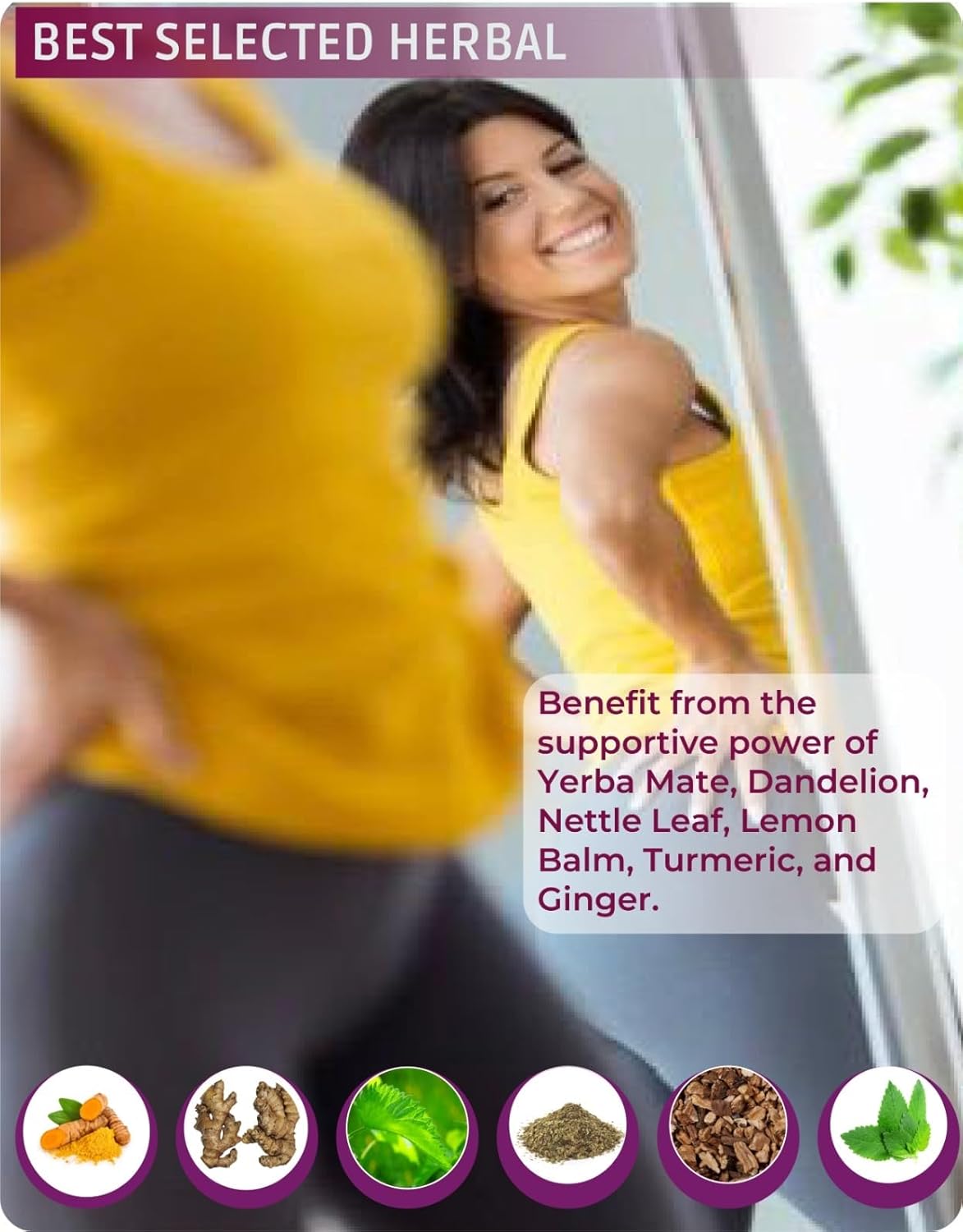 Organic Menopause Relief Tea for Hormone Balance, Bloating, and Hot Flashes - Yerba Mate, Dandelion, Nettle Leaf, Lemon Balm, Turmeric, and Ginger - Natural Açai Flavor