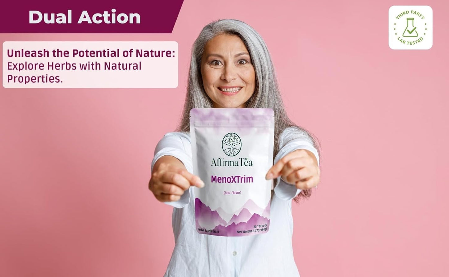 Organic Menopause Relief Tea for Hormone Balance, Bloating, and Hot Flashes - Yerba Mate, Dandelion, Nettle Leaf, Lemon Balm, Turmeric, and Ginger - Natural Açai Flavor