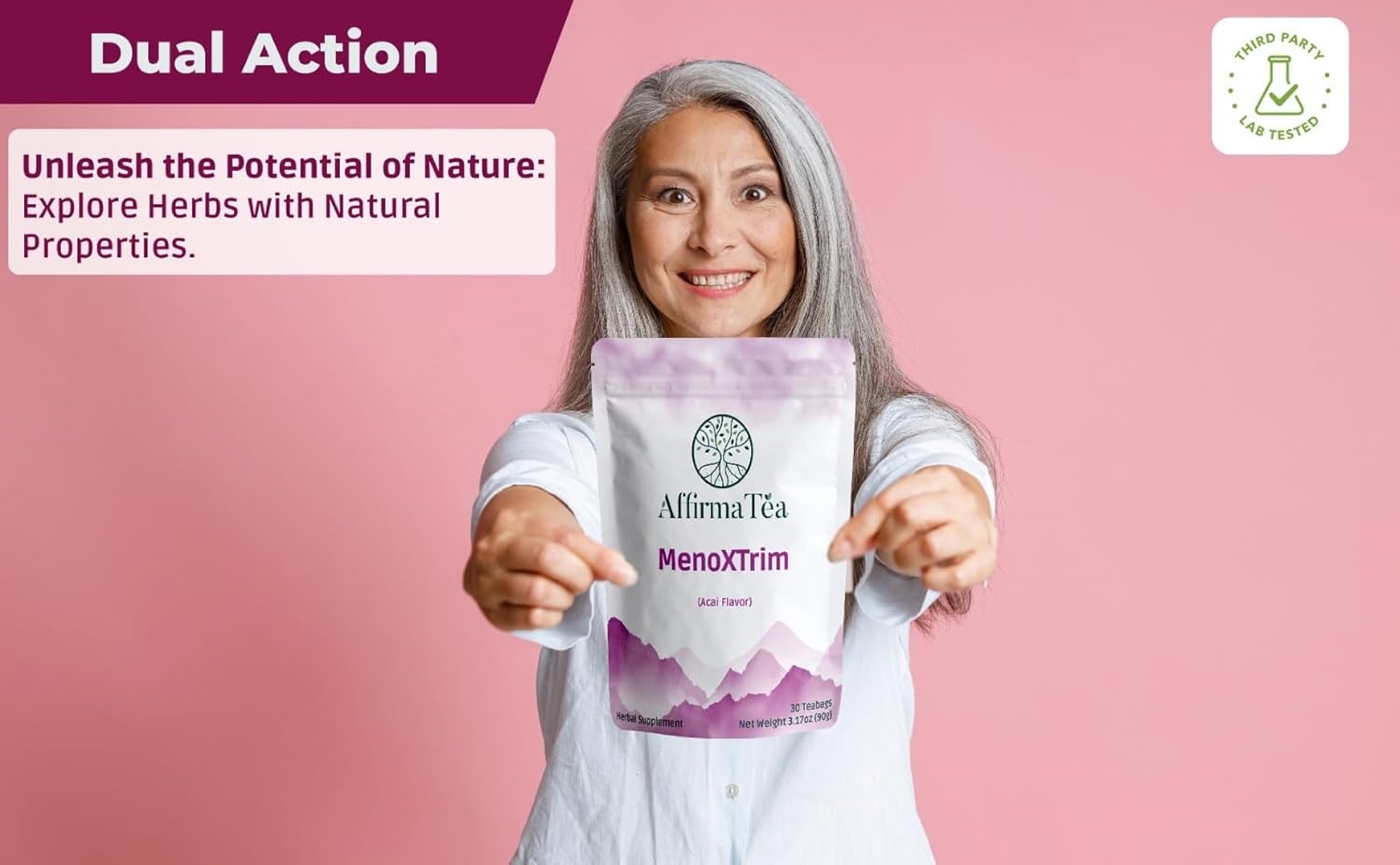Organic Menopause Relief Tea for Hormone Balance, Bloating, and Hot Flashes - Yerba Mate, Dandelion, Nettle Leaf, Lemon Balm, Turmeric, and Ginger - Natural Açai Flavor