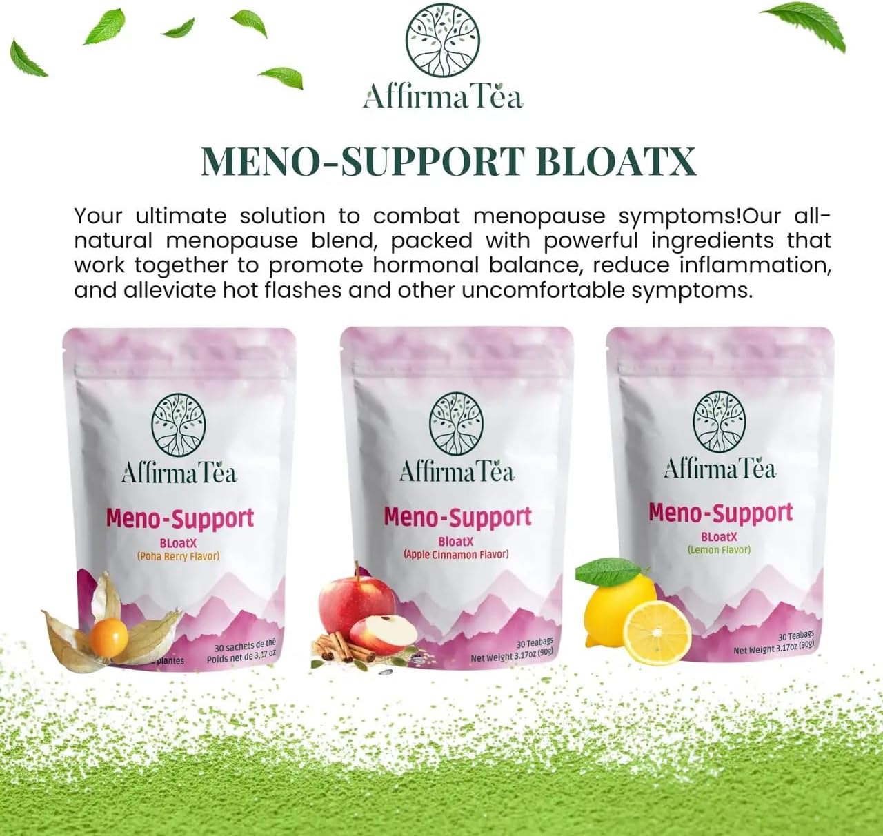 Organic Menopause Relief Tea for Meno-Support: Balances Hot Flashes, Hormones, Mood Swings, Night Sweats, & Bloating with Black Cohosh, Red Clover & Dong Quai - Natural Apple-Cinnamon Flavor