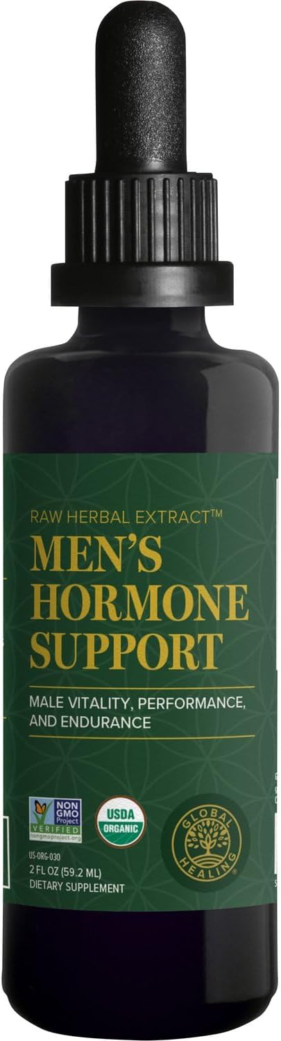Organic Men's Hormone Support Liquid Supplement with Tribulus Terrestris - 2 Fl Oz by Global Healing Center