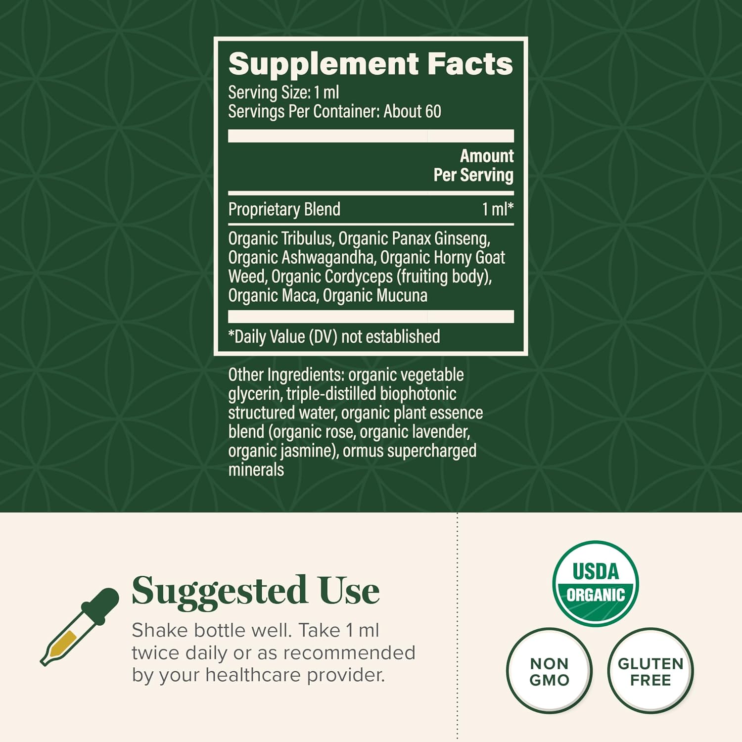 Organic Men's Hormone Support Liquid Supplement with Tribulus Terrestris - 2 Fl Oz by Global Healing Center