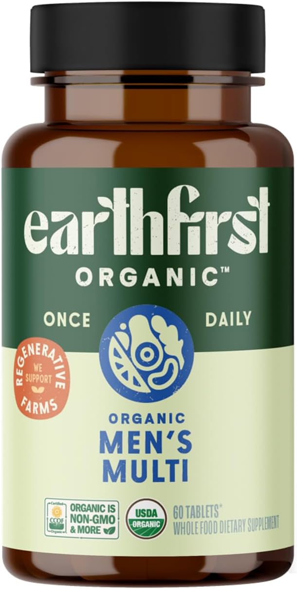 Organic Men's Multivitamin with 19 Vitamins from Herbs & Superfoods, 60 Count, Once Daily Formula