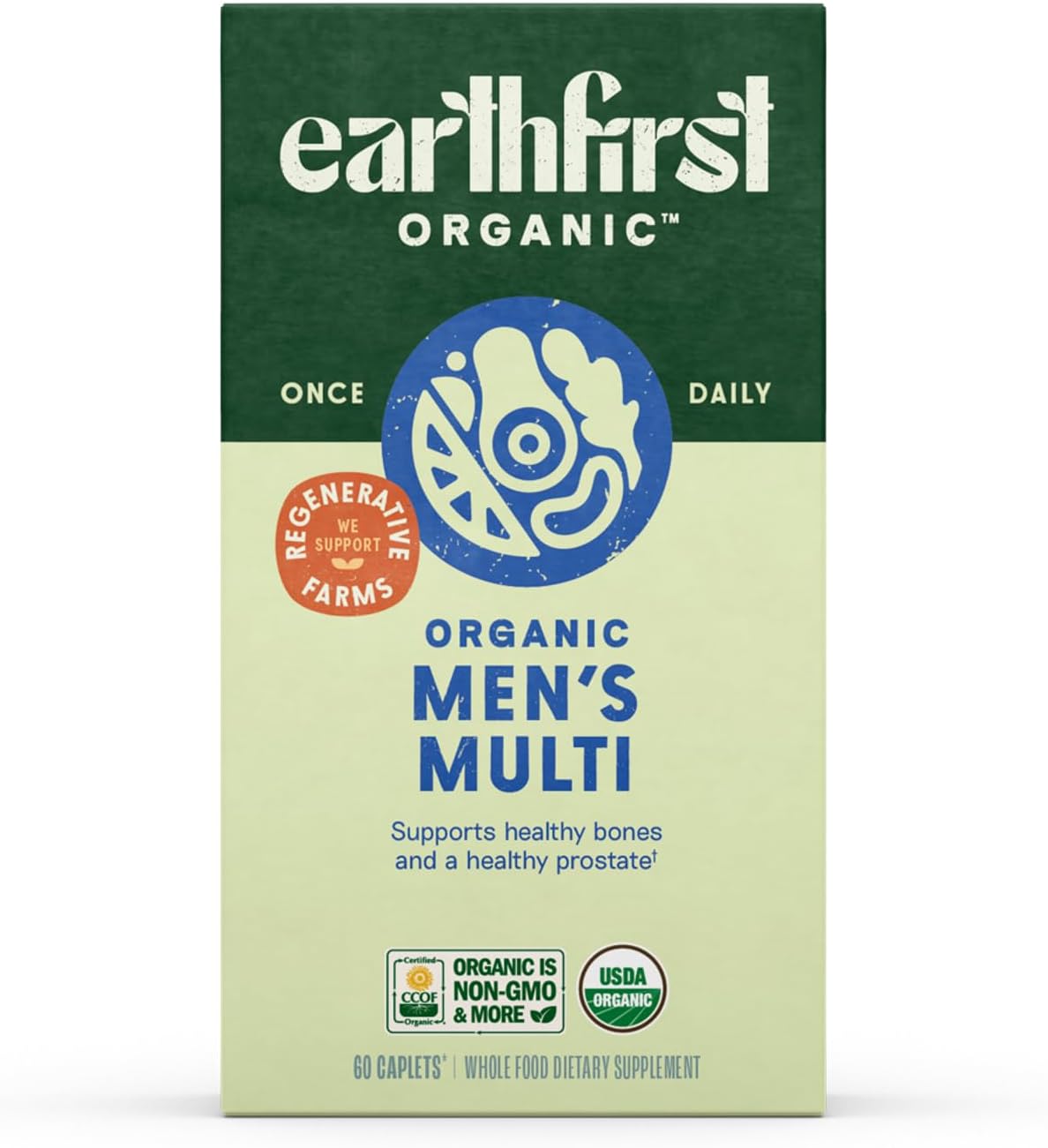 Organic Men's Multivitamin with 19 Vitamins from Herbs & Superfoods, 60 Count, Once Daily Formula