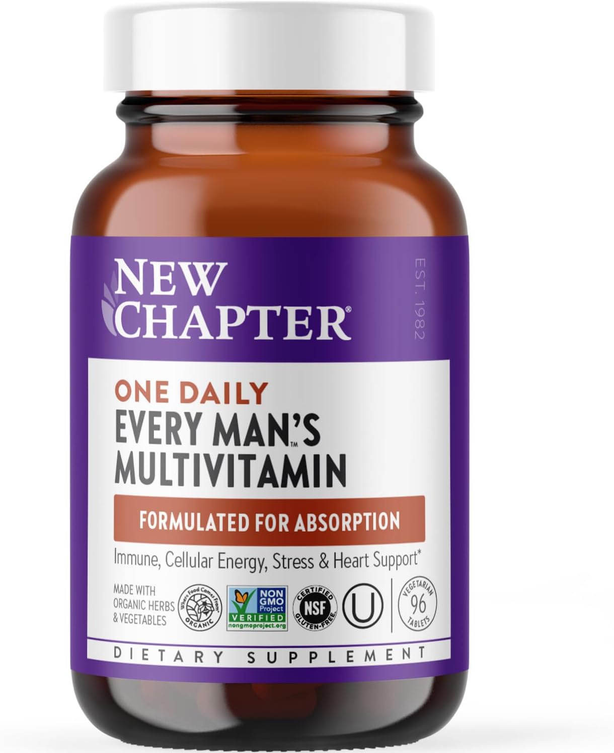 Organic Men's Multivitamin with Immune, Stress, Heart, and Energy Support - Every Man's One Daily - 96 ct