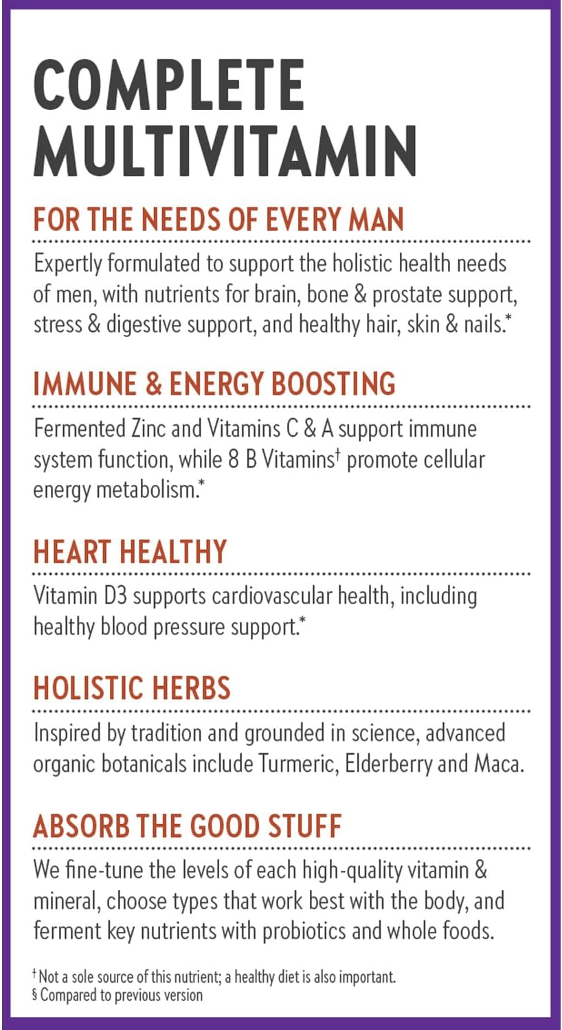 Organic Men's Multivitamin with Immune, Stress, Heart, and Energy Support - Every Man's One Daily - 96 ct