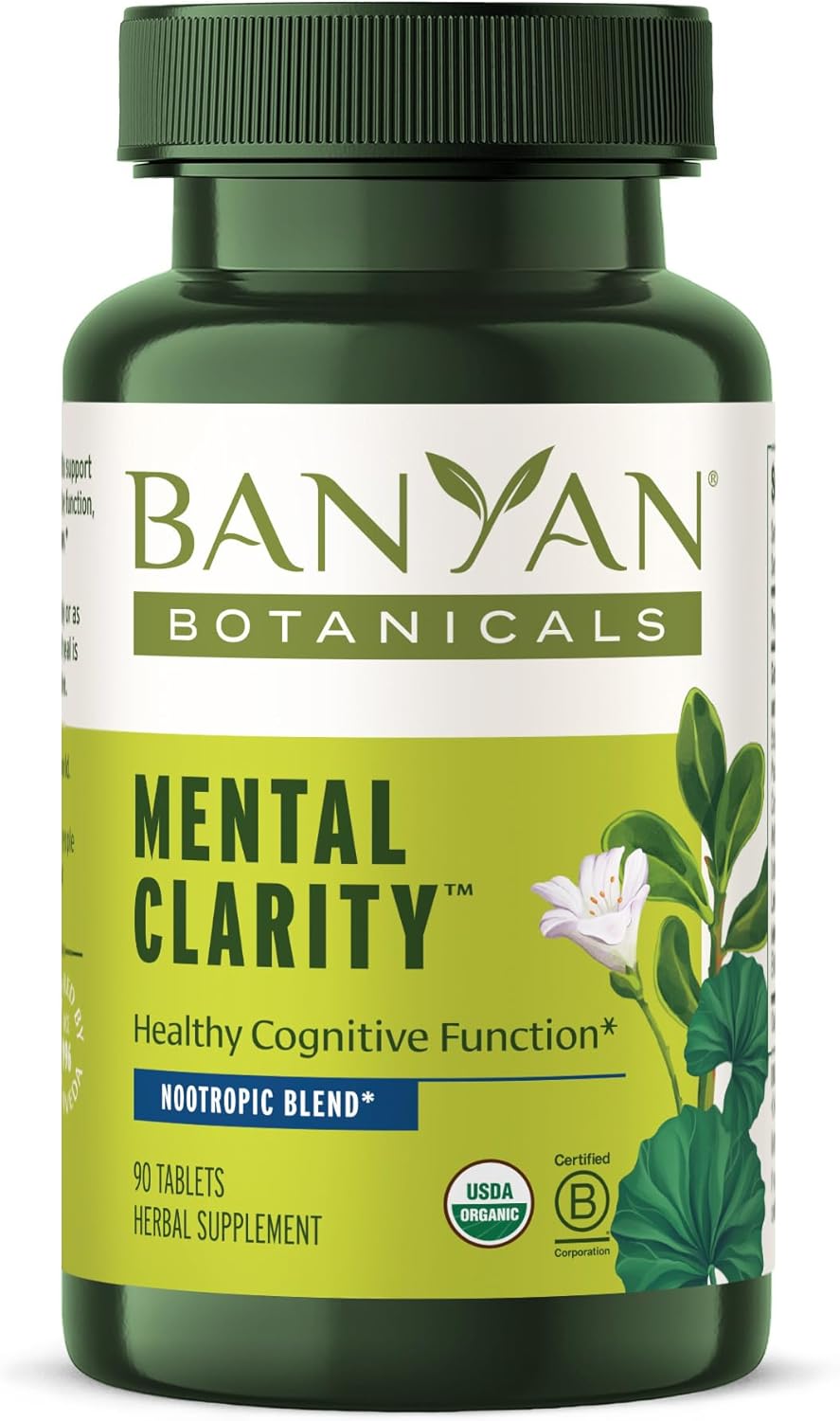 Organic Mental Clarity Supplement with Gotu Kola & Bacopa - 90 Tablets - Supports Cognitive Function & Performance - Vegan & Non-GMO
