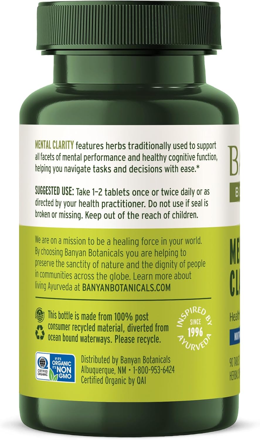 Organic Mental Clarity Supplement with Gotu Kola & Bacopa - 90 Tablets - Supports Cognitive Function & Performance - Vegan & Non-GMO