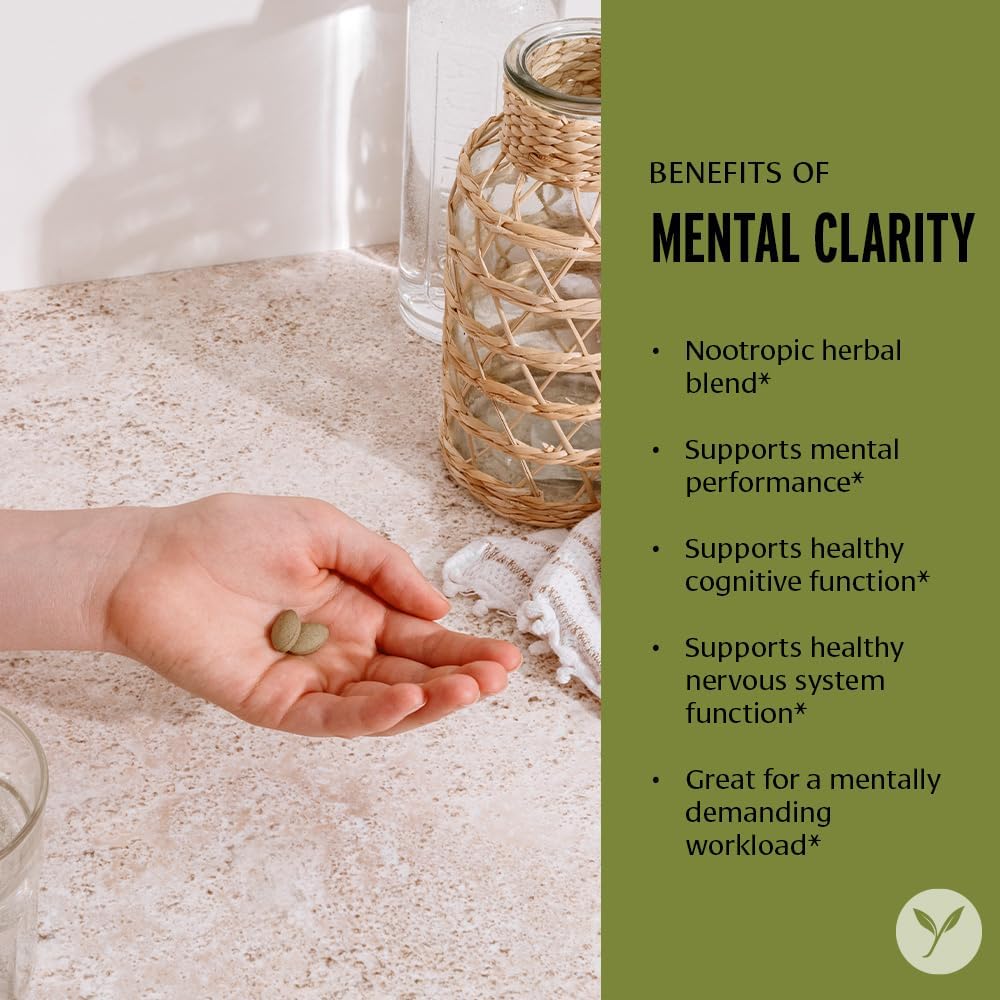 Organic Mental Clarity Supplement with Gotu Kola & Bacopa - 90 Tablets - Supports Cognitive Function & Performance - Vegan & Non-GMO