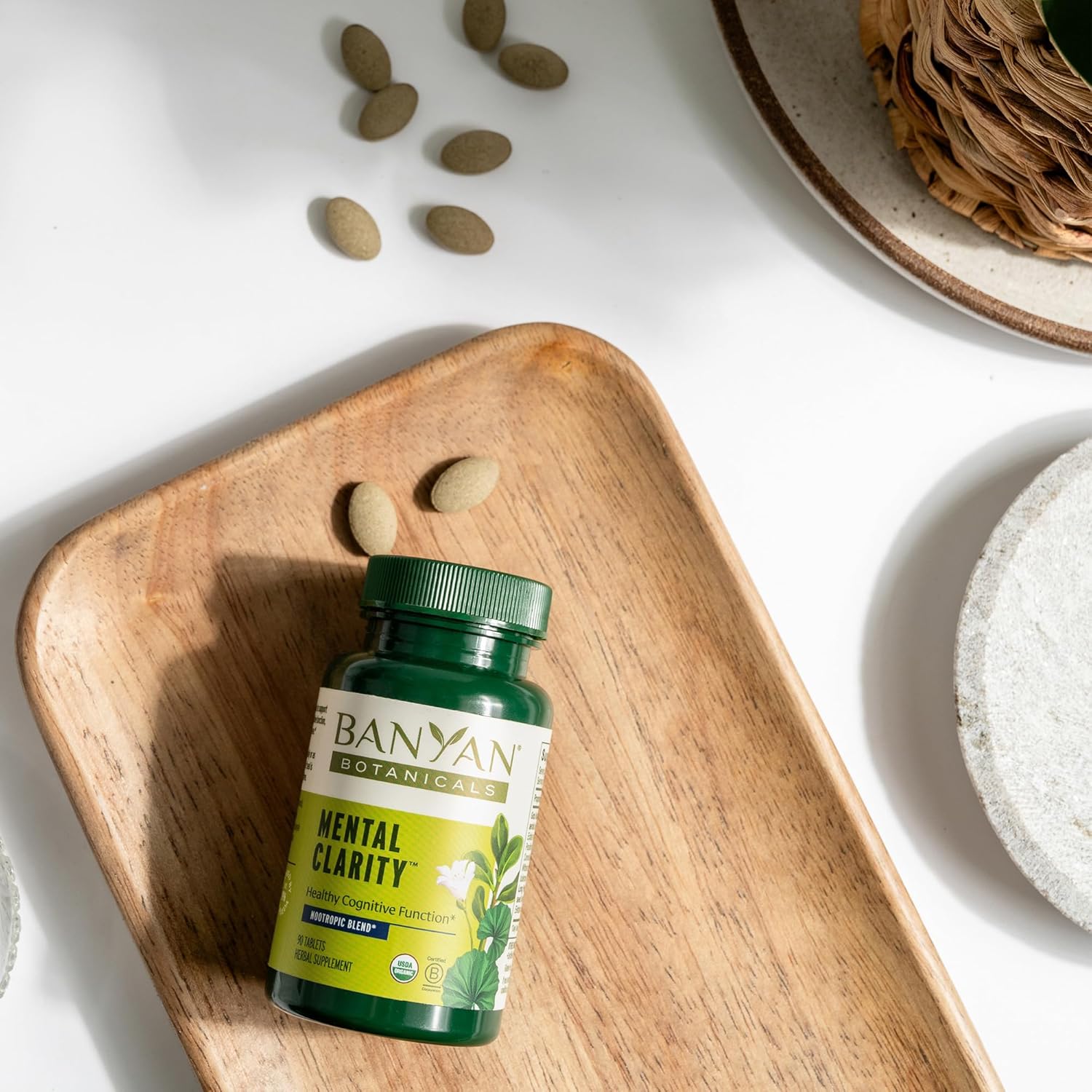 Organic Mental Clarity Supplement with Gotu Kola & Bacopa - 90 Tablets - Supports Cognitive Function & Performance - Vegan & Non-GMO