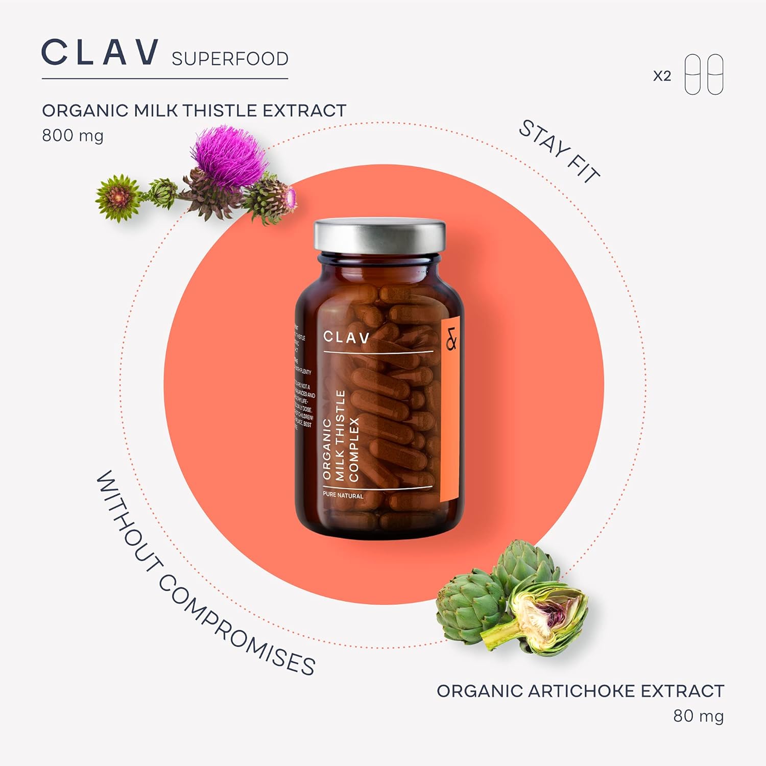 Organic Milk Thistle & Artichoke Extract Complex Capsules for Liver Support & Detox - 120 ct - Vegan - Made in Germany