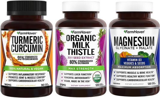Organic Milk Thistle Capsules with Turmeric Curcumin, BioPerine Black Pepper, Magnesium Glycinate & Malate - FarmHaven