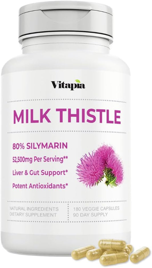 Organic Milk Thistle Extract 52,500mg - 80% Silymarin Liver Health Support - 180 Veggie Capsules - Non-GMO, Gluten-Free Antioxidant Supplement