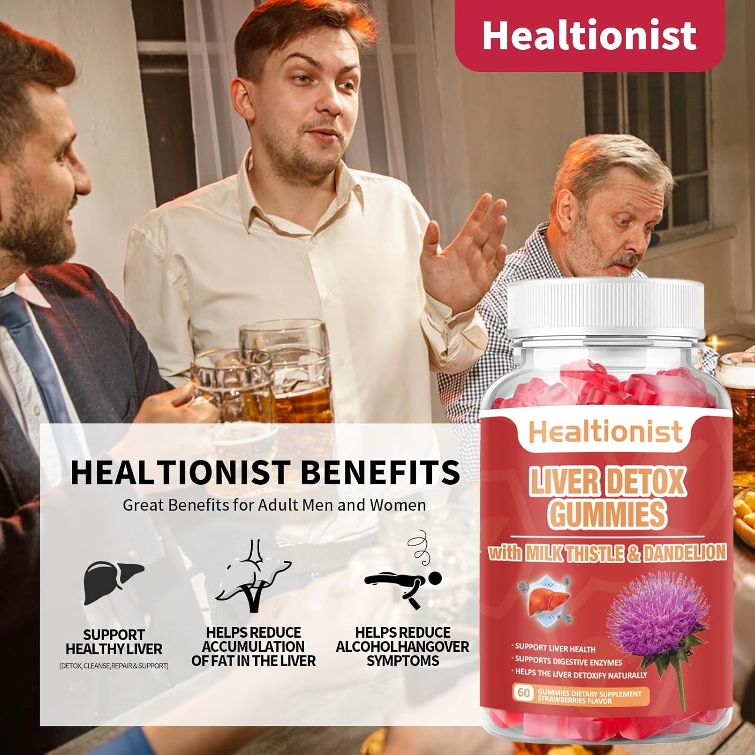 Organic Milk Thistle Gummies for Liver Detox & Repair - Antioxidant Support - 60 Vegan Ct