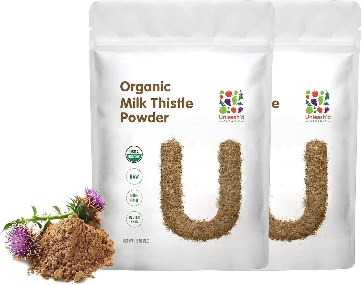 Organic Milk Thistle Powder 2-Pack: Rich in Silymarin, Antioxidants, Immune Support - 100% Pure & Organic