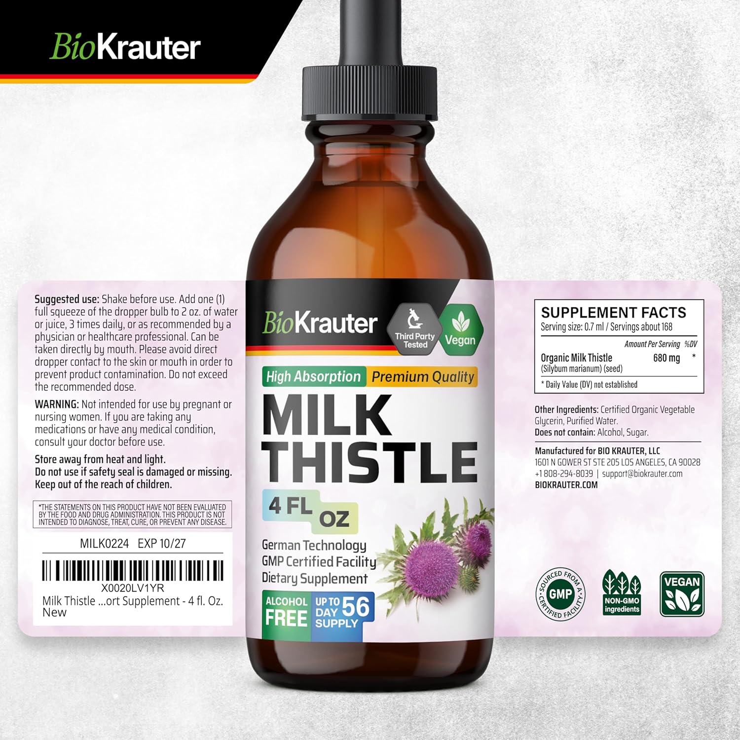 Organic Milk Thistle Tincture & Stinging Nettle Capsules Bundle - 4 Fl. Oz. & 250 Count