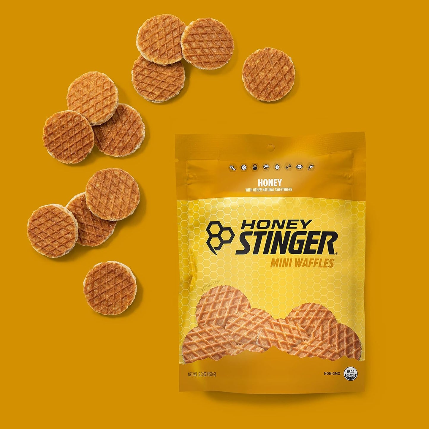 Organic Mini Honey Waffles for Energy & Performance | Sports Nutrition for Exercise | Pre & Post Workout Fuel | 5 Bags, 26.5 oz