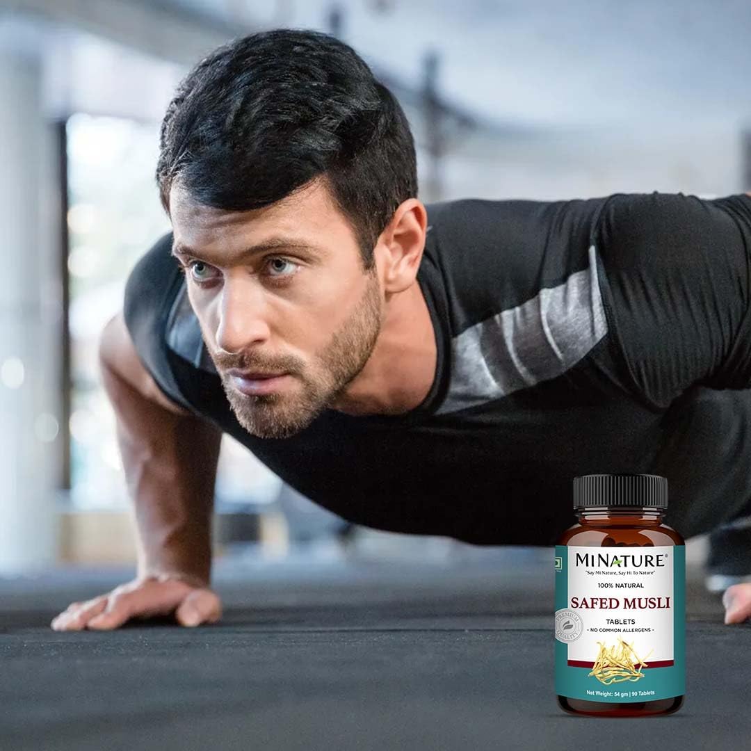 Organic Mini Safed Musli Tablets - 90 Tablets, 1000mg - Pure Herb, No Chemicals - Gluten-Free - 45 Day Supply - by mi Nature