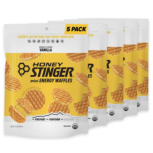 Organic Mini Vanilla Waffles for Energy and Endurance | Sports Nutrition for Exercise | Pre & Post Workout Snack | 5 Bags, 26.5 oz