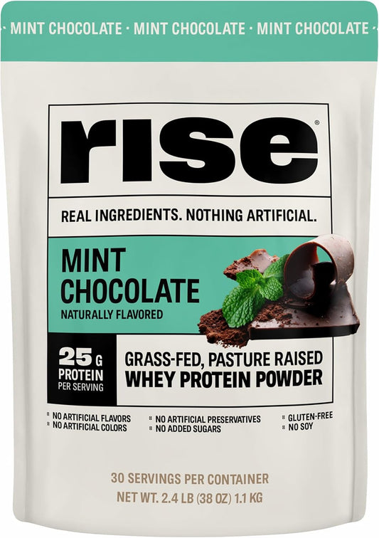 Organic Mint Chocolate Grass-Fed Whey Protein Powder - 25g Protein, No Artificial Ingredients - Sugar-Free, Gluten-Free, Soy-Free - 2.4 lbs