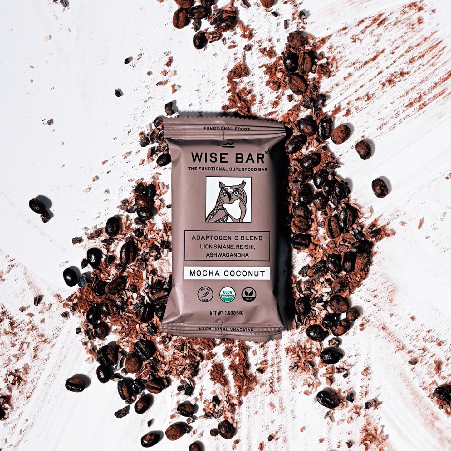 Organic Mocha Coconut Adaptogen Mushroom Bars - 12 Count Vegan Gluten Free Energy Snacks