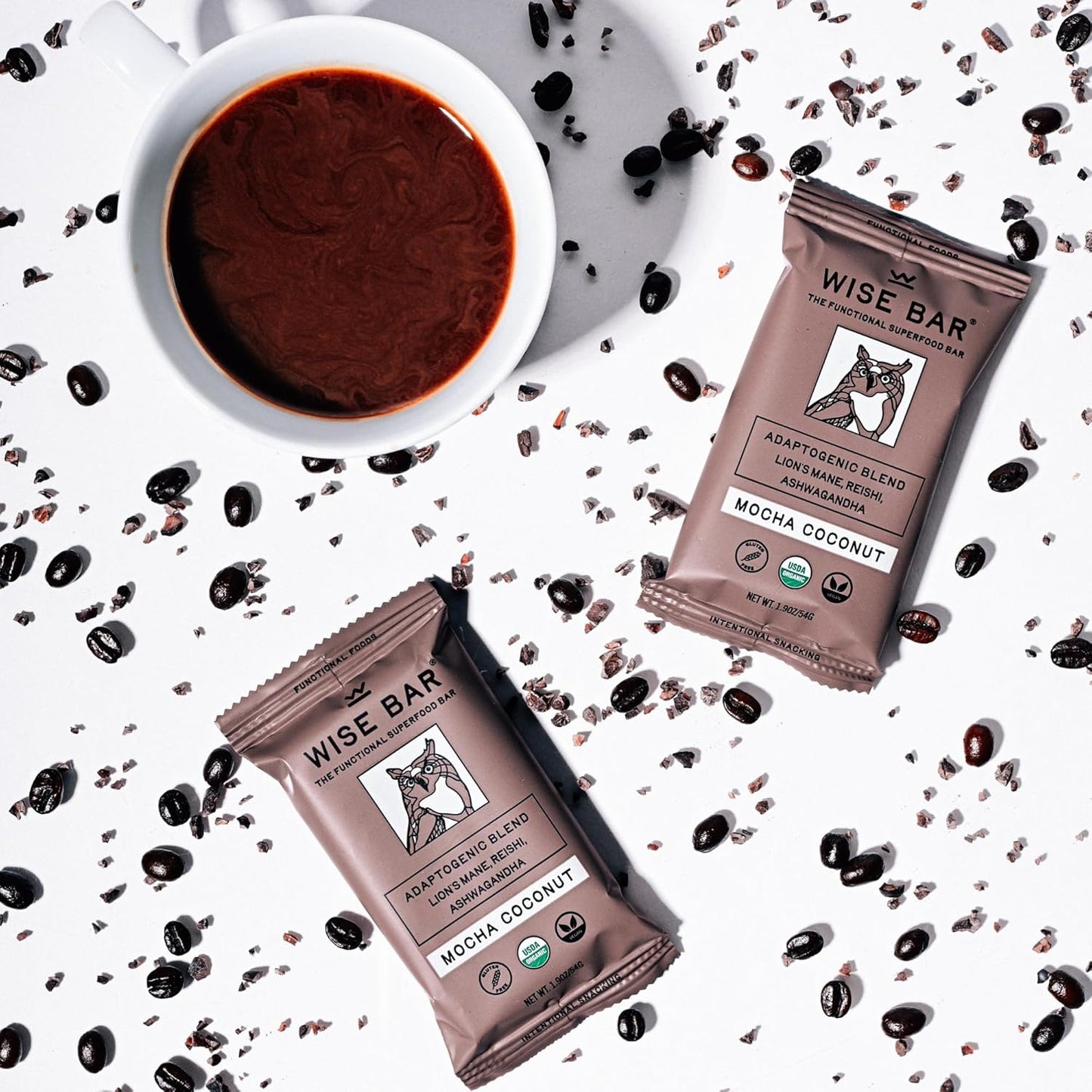 Organic Mocha Coconut Adaptogen Mushroom Bars - 12 Count Vegan Gluten Free Energy Snacks