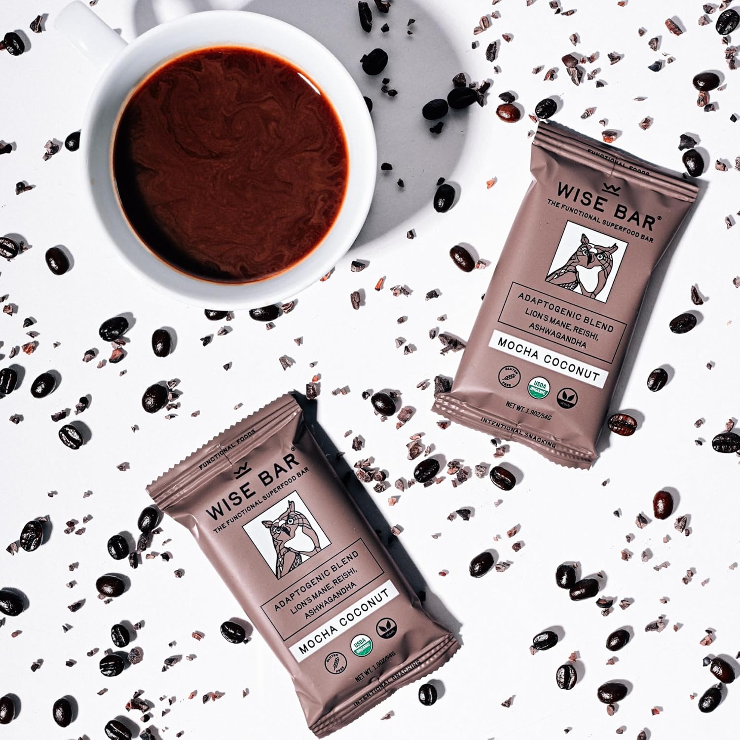 Organic Mocha Coconut Adaptogen Mushroom Bars - 12 Count Vegan Gluten Free Energy Snacks