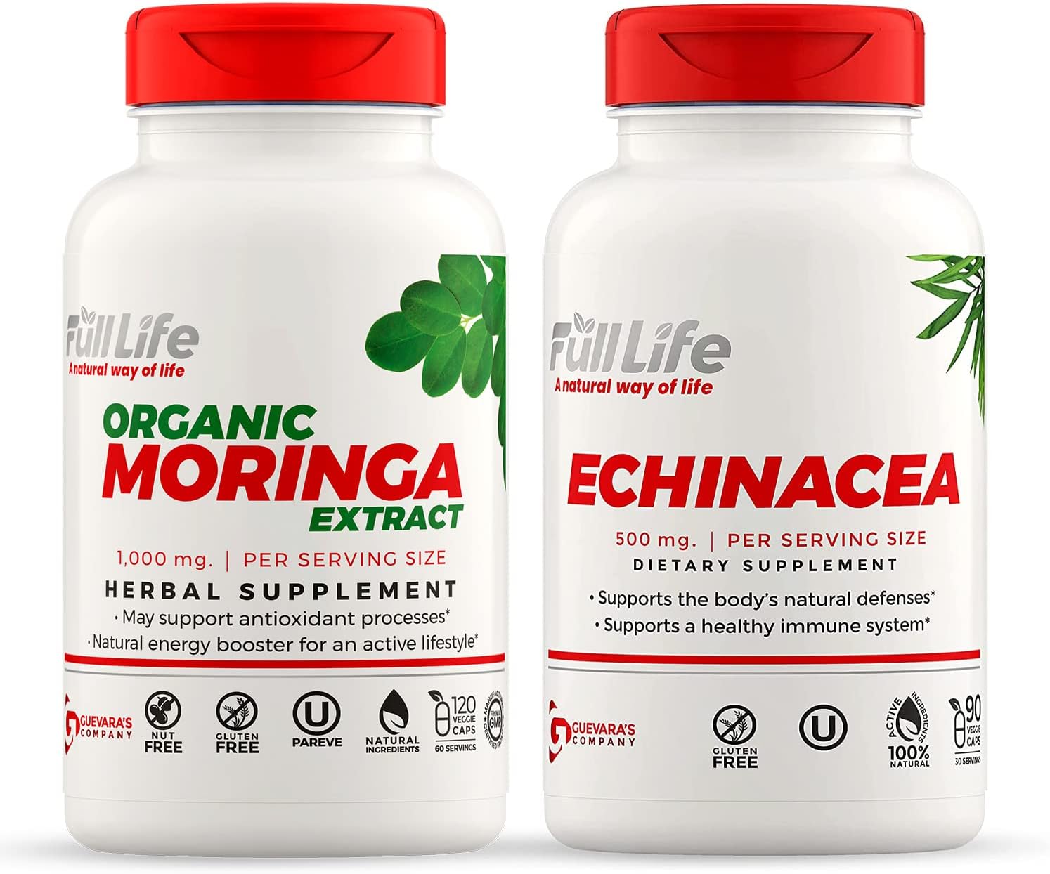 Organic Moringa and Echinacea Capsules - Herbal Energy Supplement for Men and Women - Gluten-Free Veggie Pills - Kosher Friendly