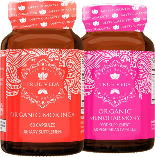Organic Moringa and MenoHarmony Capsules Bundle - True Veda Support | USDA Certified | Award-Winning Formula