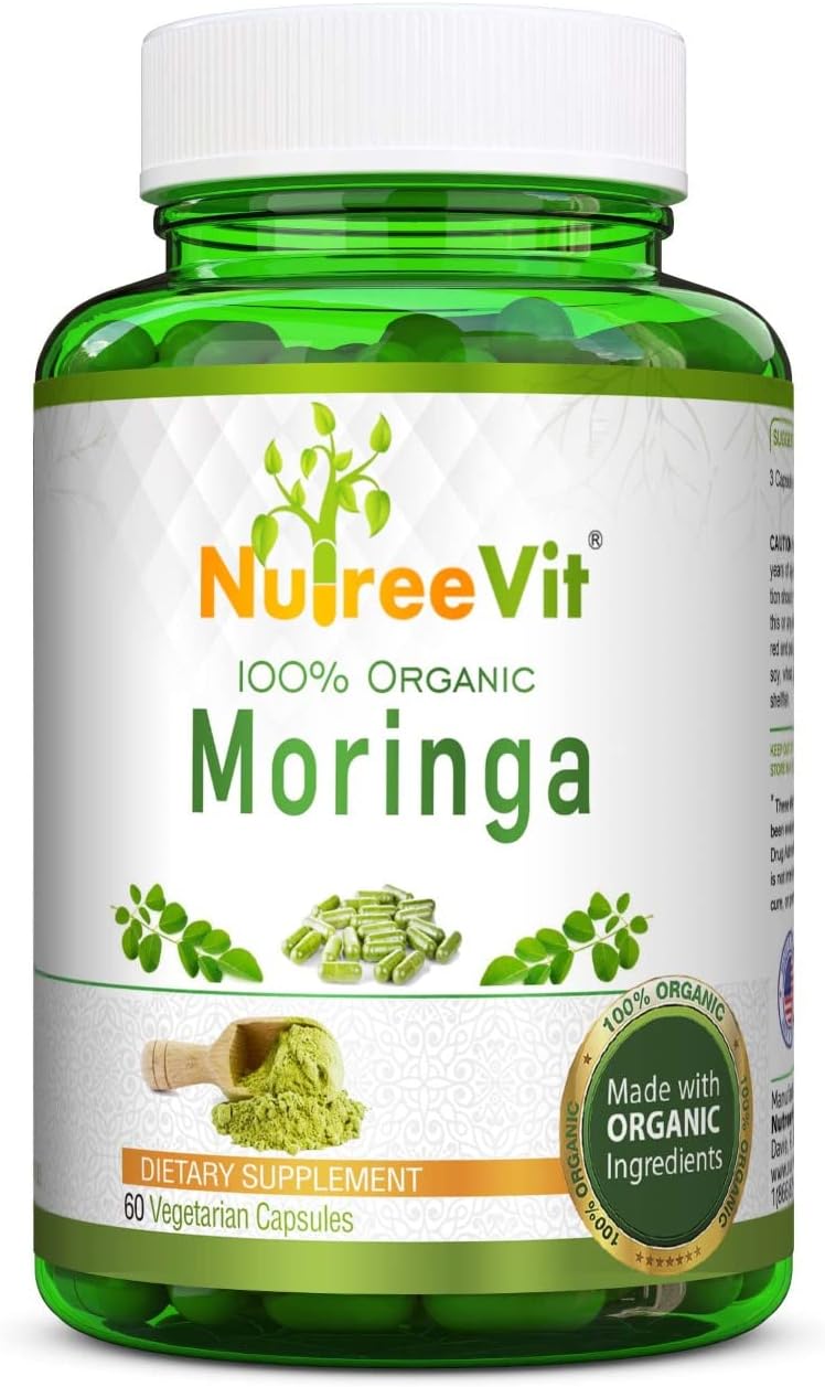 Organic Moringa Capsules - 60 Count Bottle by NutreeVit
