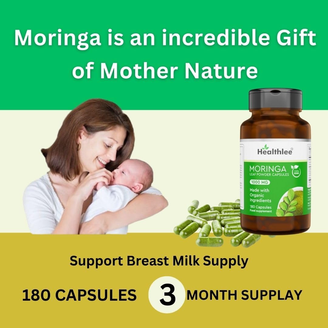Organic Moringa Capsules 1000 mg | Pure Moringa Oleifera Leaf Powder Supplement | Single Origin, 100% Pure Moringa Powder