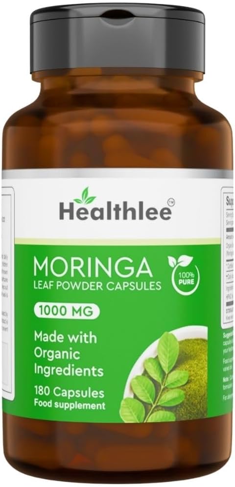 Organic Moringa Capsules 1000 mg | Pure Moringa Oleifera Leaf Powder Supplement | Single Origin, 100% Pure Moringa Powder
