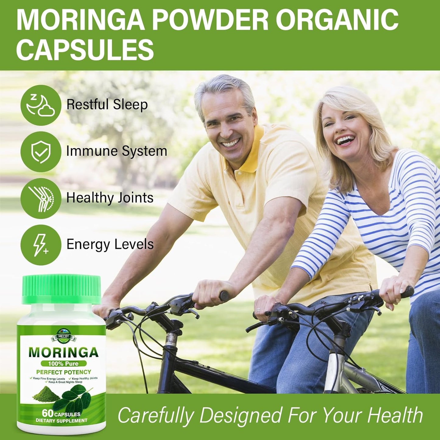 Organic Moringa Capsules 800mg - Immune & Digestive Support, Joint Health, Energy Boost - 60 Count