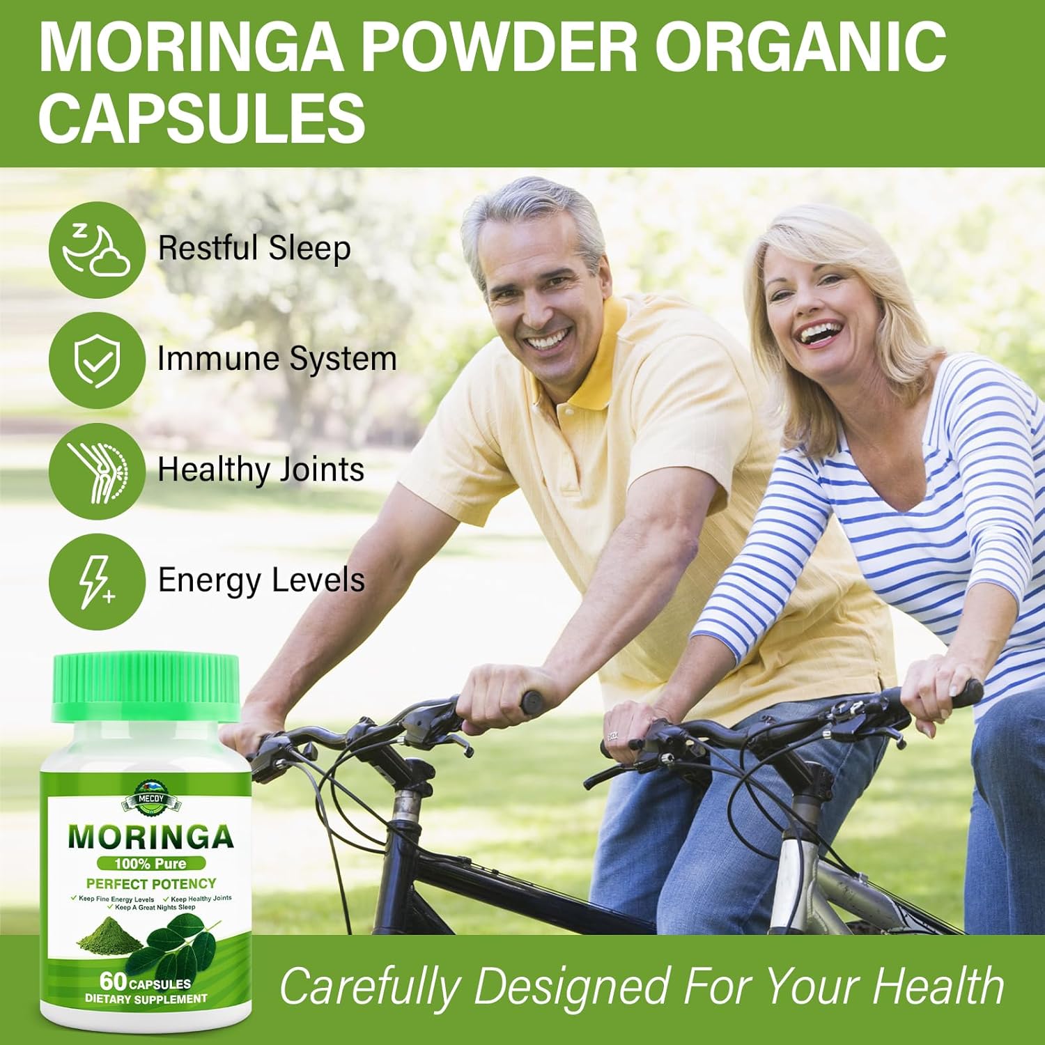 Organic Moringa Capsules 800mg - Immune & Digestive Support, Joint Health, Energy Boost - 60 Count