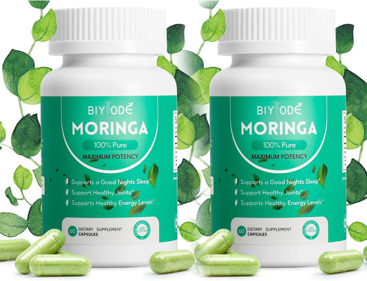 Organic Moringa Capsules for Sleep, Joints, Energy Boost - Antioxidant Rich Supplement - 60 Capsules (2 Pack)
