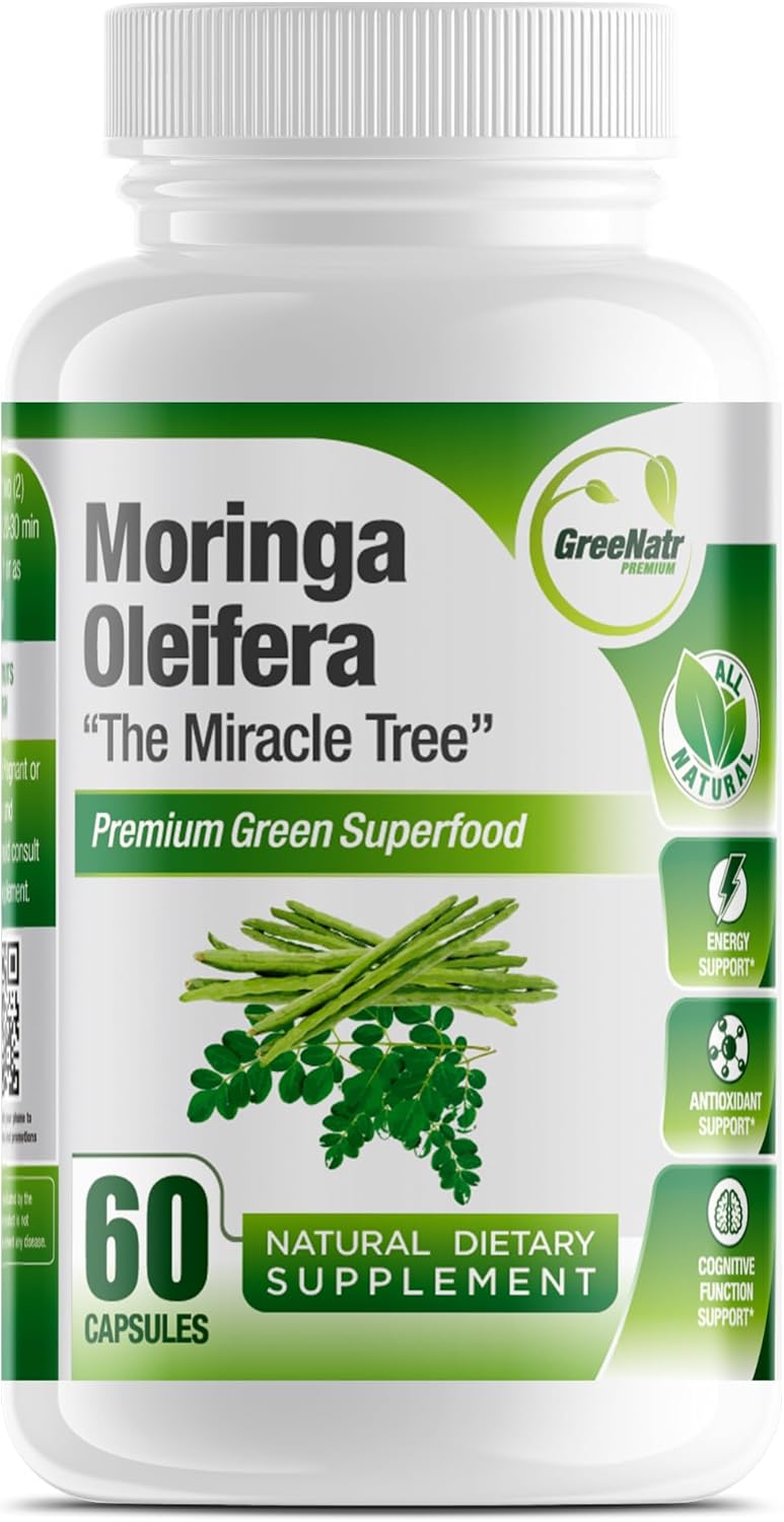 Organic Moringa Capsules with Vitamin C, Omega 3, Amino Acids - Energy & Mood Booster - Immune Support - Non-GMO - 60 Capsules