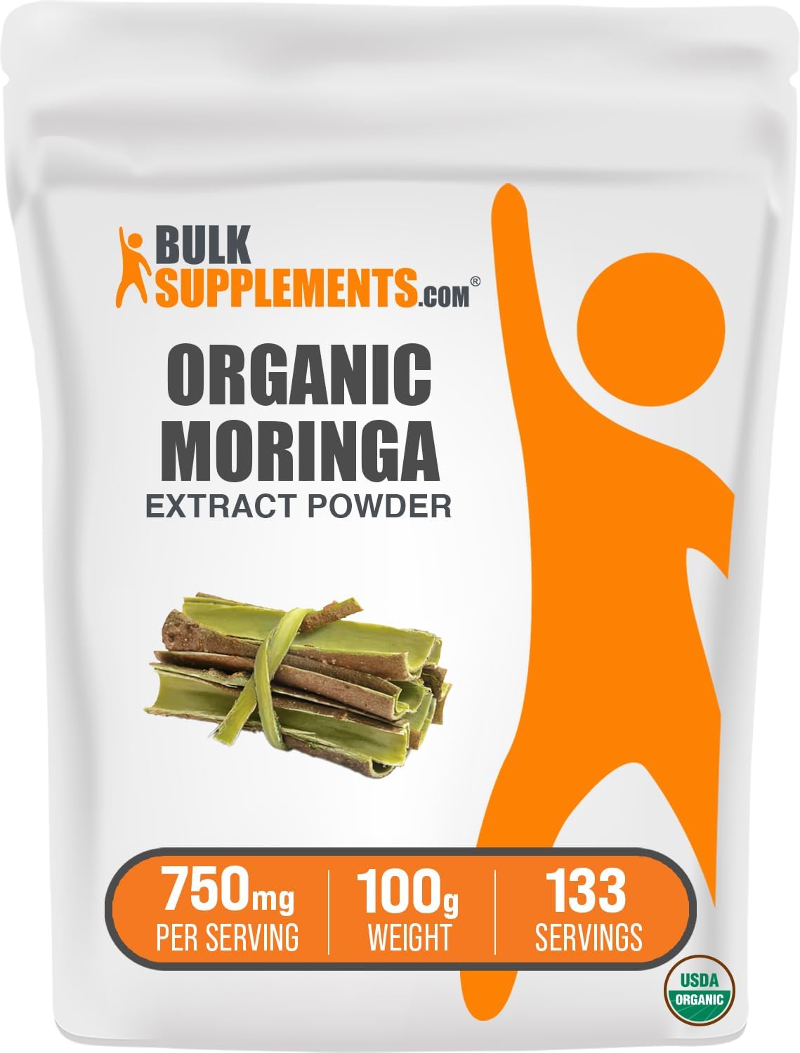 Organic Moringa Extract Powder - Superfood Supplement, Vegan & Gluten Free, 100g - BulkSupplements.com
