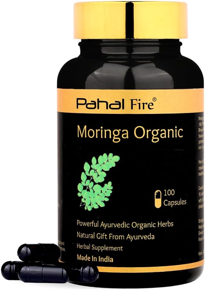Organic Moringa Herbal Supplement 500mg Capsules - Antioxidant & Multivitamin Support - Wild Harvested in India - Lab Tested - 100ct