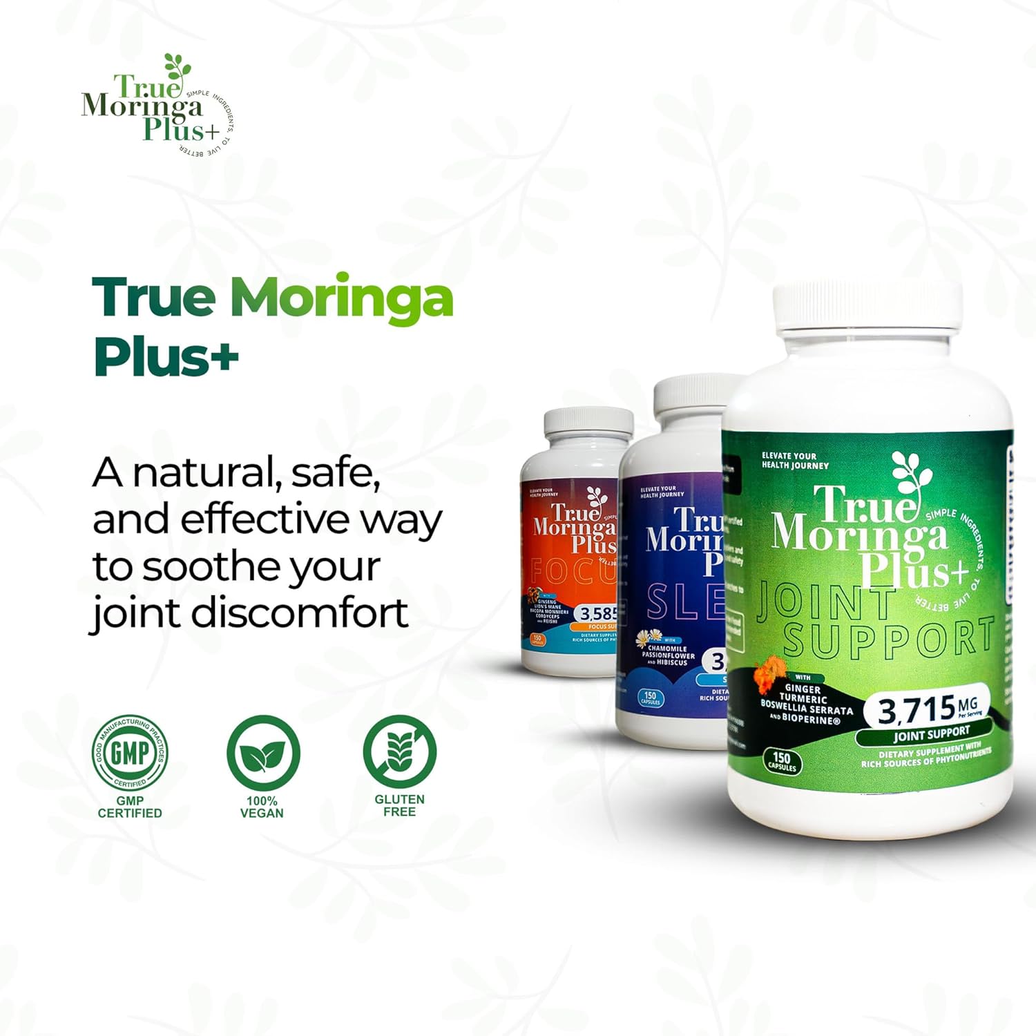 Organic Moringa Joint Support Supplement with Turmeric & Ginger | 20,000mg Extract | Extra Strength Antioxidant for Adults | 150 Capsules - BoostGo Australia