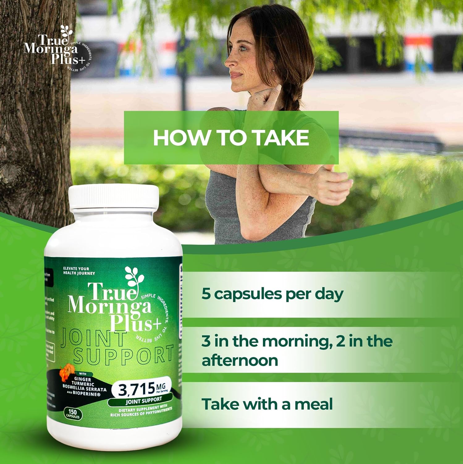 Organic Moringa Joint Support Supplement with Turmeric & Ginger | 20,000mg Extract | Extra Strength Antioxidant for Adults | 150 Capsules - BoostGo Australia