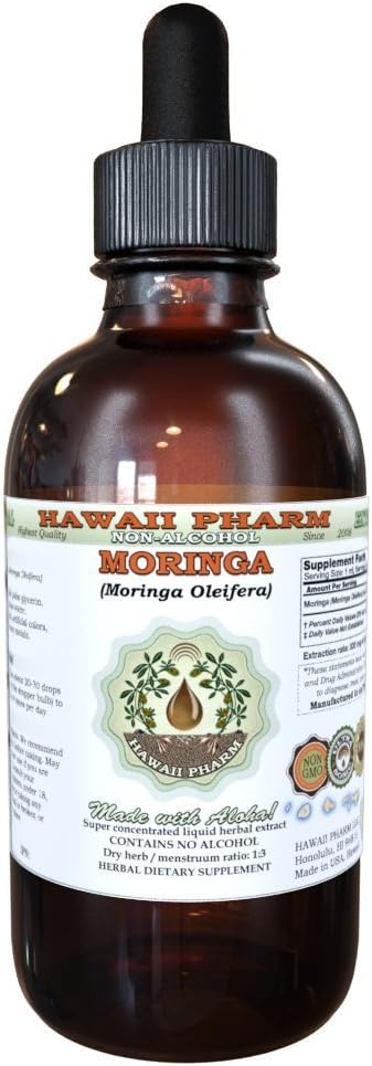 Organic Moringa Leaf Glycerite Extract - Alcohol-Free Liquid Supplement by Hawaii Pharm - 4 oz USA Made