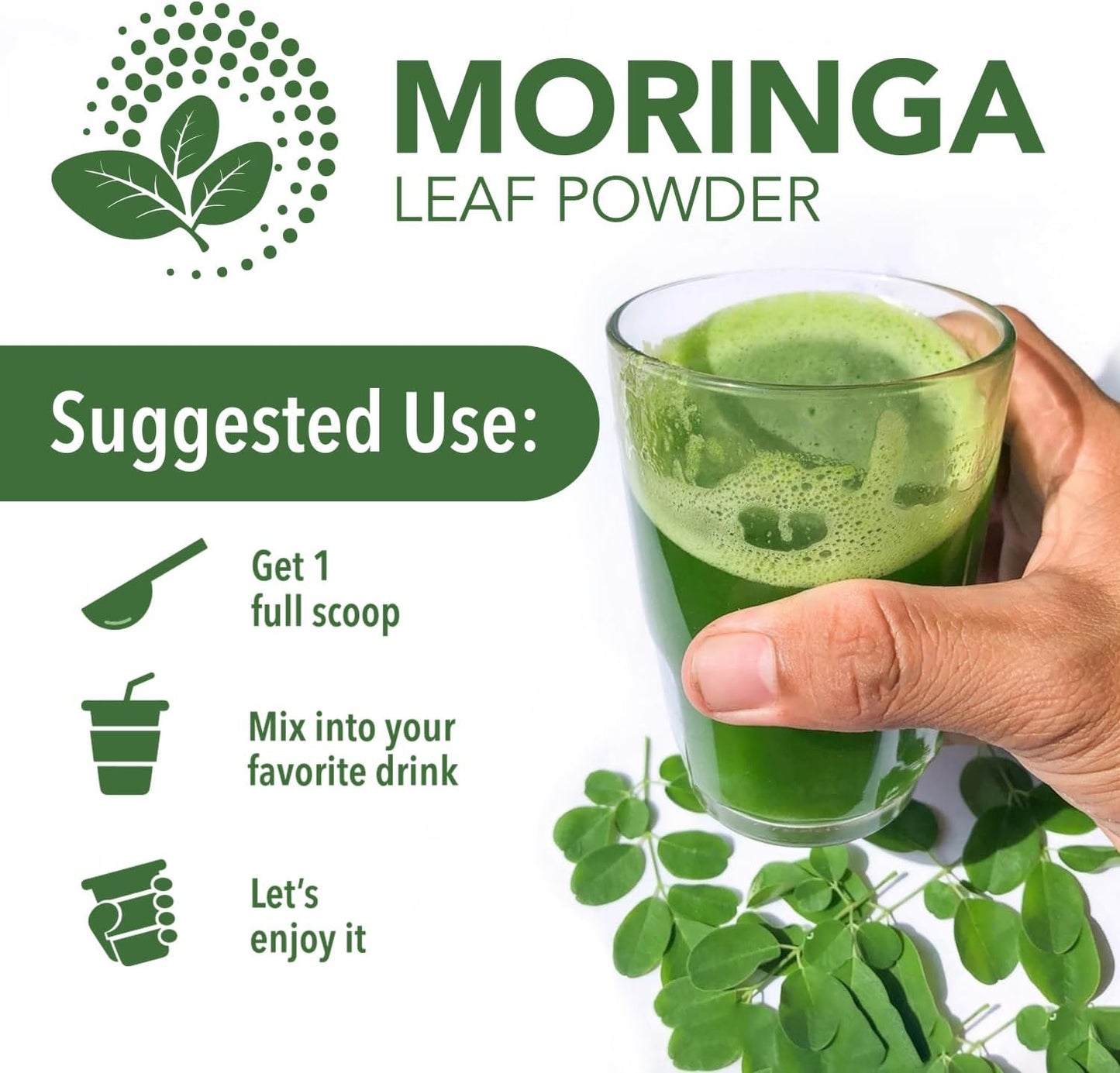 Organic Moringa Oleifera Leaf Powder - Non-GMO Superfood for Smoothies, Drinks, Tea, Recipes - Vegan - High Quality