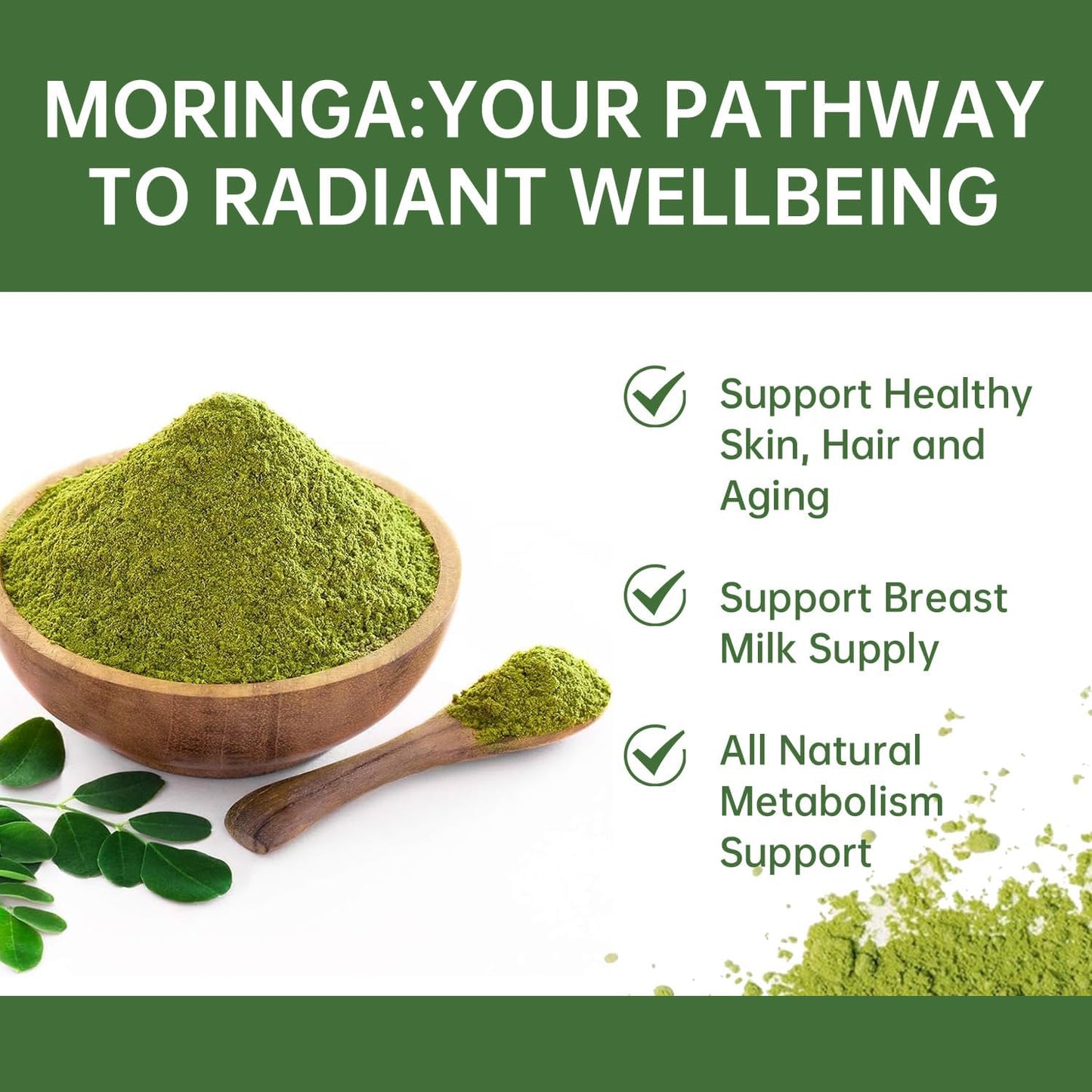 Organic Moringa Oleifera Leaf Powder - Non-GMO Superfood for Smoothies, Drinks, Tea, Recipes - Vegan - High Quality