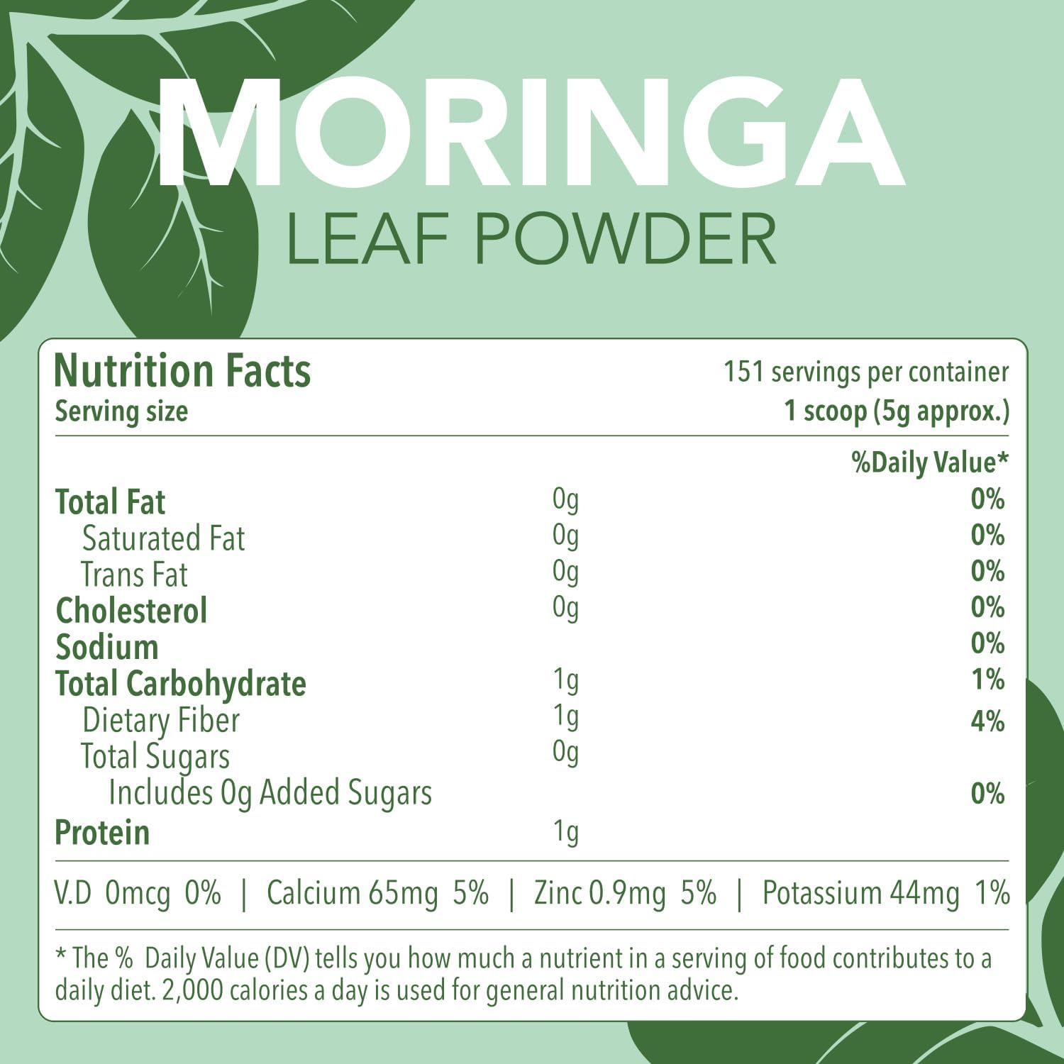 Organic Moringa Oleifera Leaf Powder - Non-GMO Superfood for Smoothies, Drinks, Tea, Recipes - Vegan - High Quality
