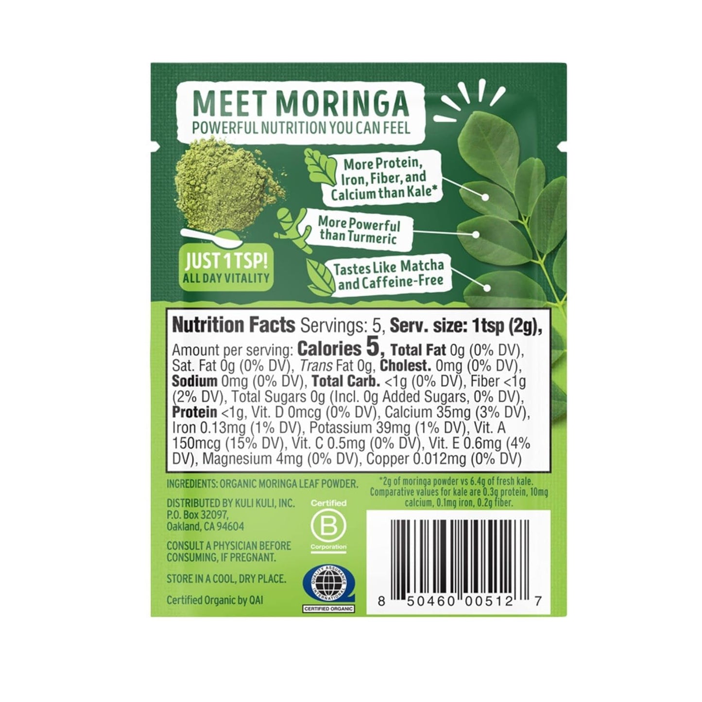 Organic Moringa Oleifera Leaf Powder for Smoothies & Tea, USDA Certified & Non-GMO, 0.4oz Pack of 20 - Kuli Kuli Moringa Powder