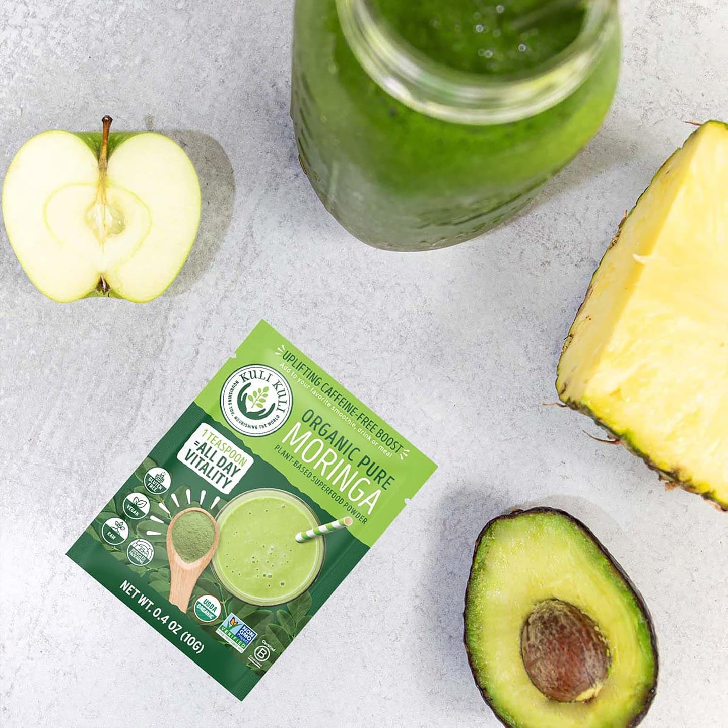 Organic Moringa Oleifera Leaf Powder for Smoothies & Tea, USDA Certified & Non-GMO, 0.4oz Pack of 20 - Kuli Kuli Moringa Powder